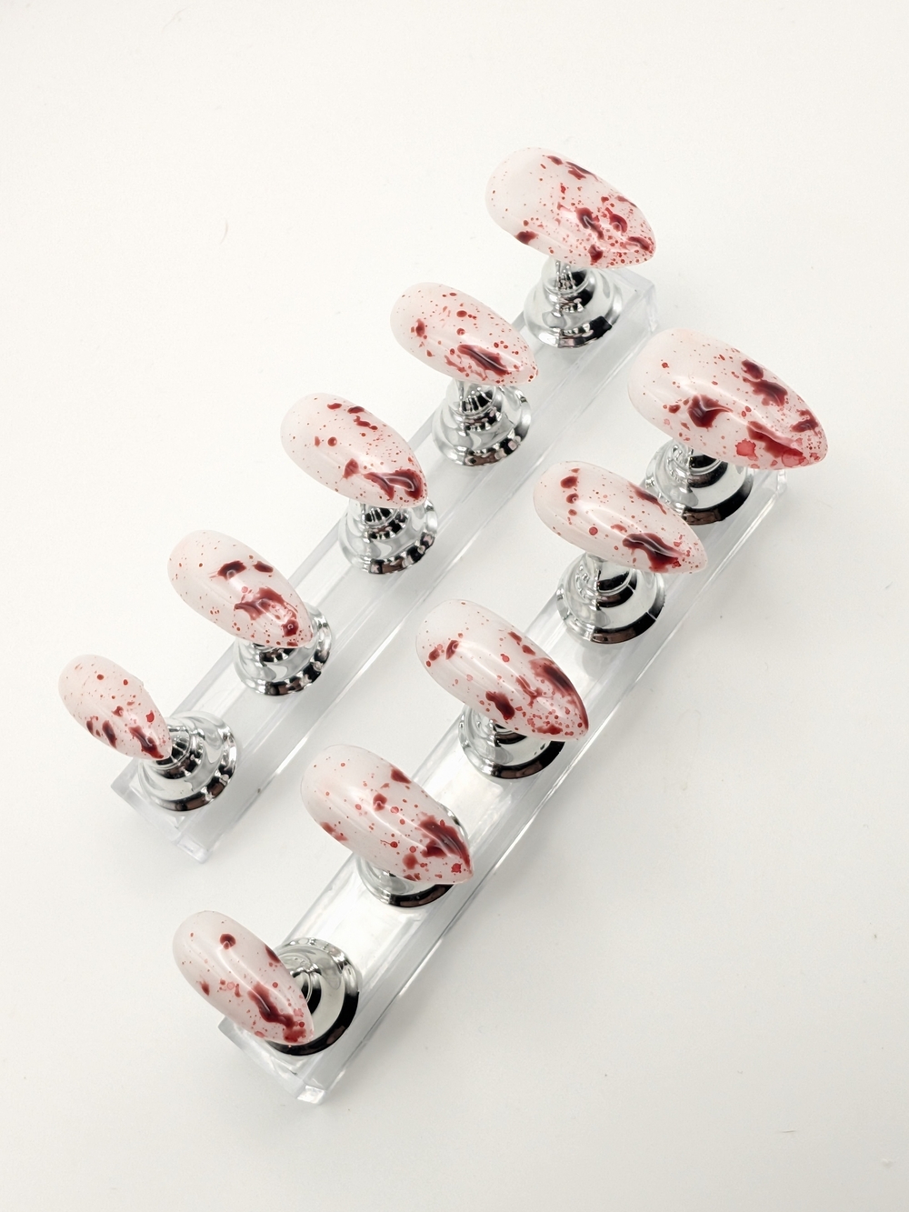 Handcrafted Halloween Blood Splatter Med. Almond Press-On Nails Horror